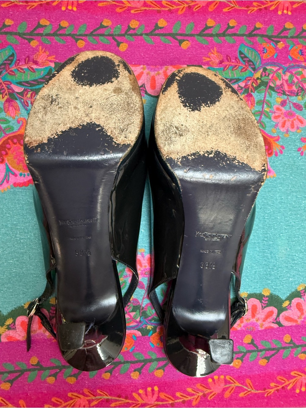 YSL Tribtoo Black Patent Platform Slingback Pumps 38.5 - Picture 9 of 15